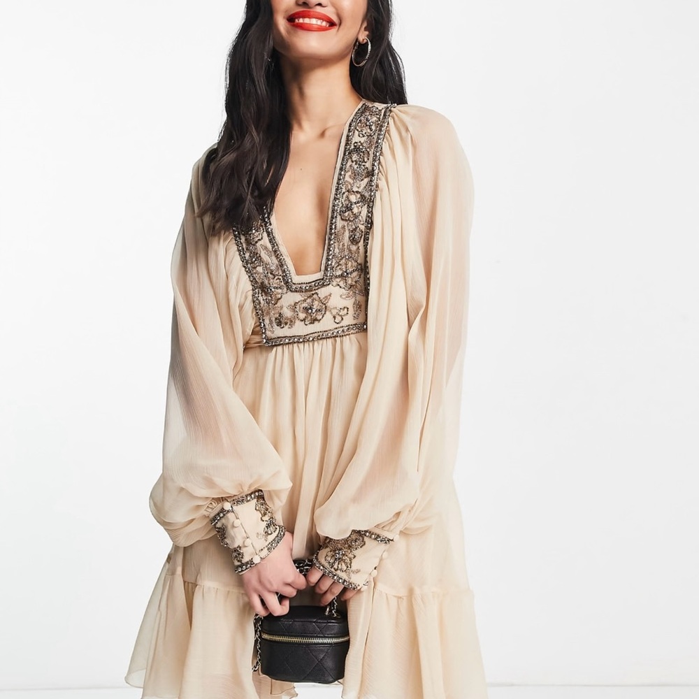 ASOS DESIGN blouson sleeve mini dress with floral embellished bodice. NWT